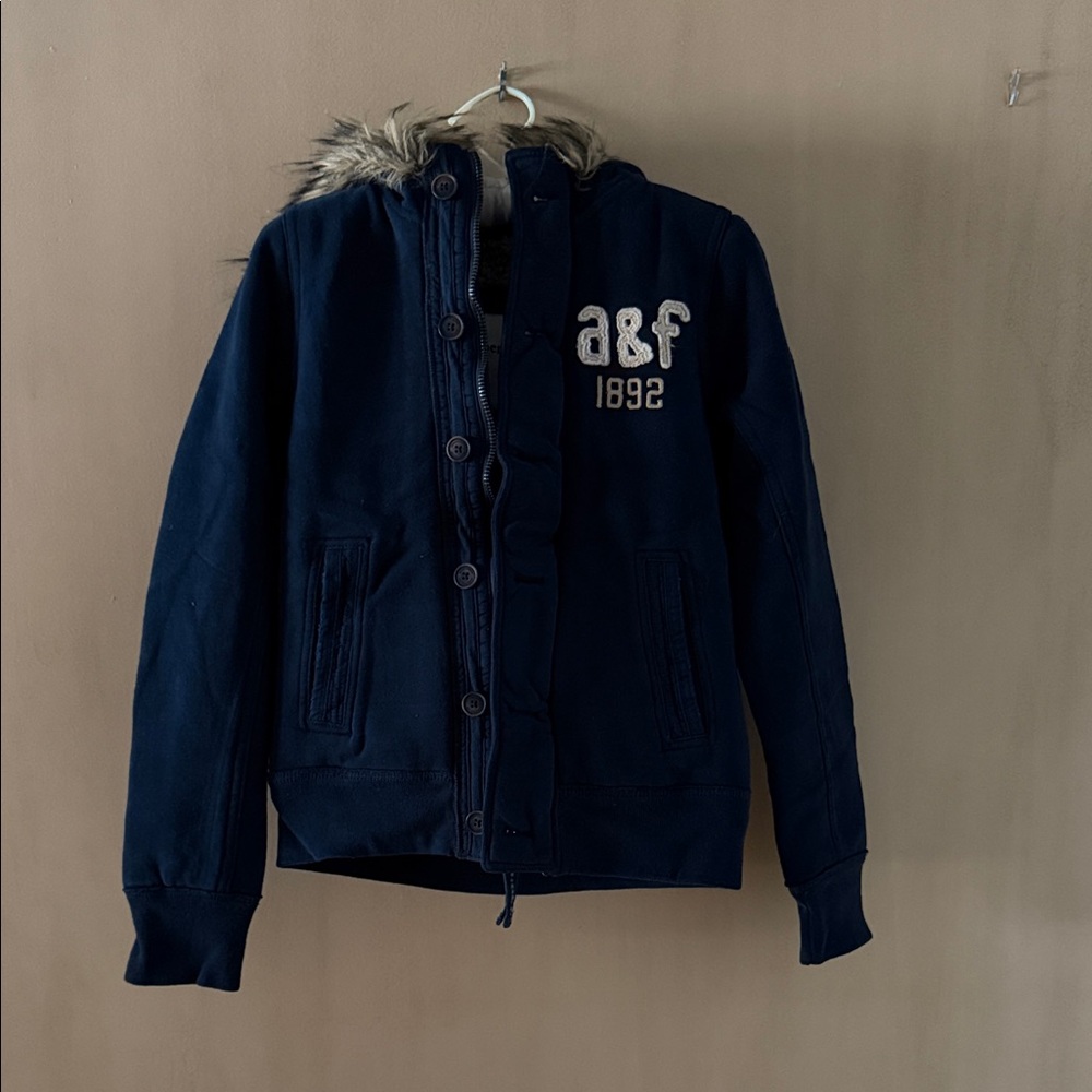 Abercrombie & Fitch Kids Dark Blue Puffer with Faux Fur Hood, NWT